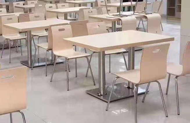 防火曲木分體餐桌椅 不銹鋼座架 四人快餐桌 （QQW）